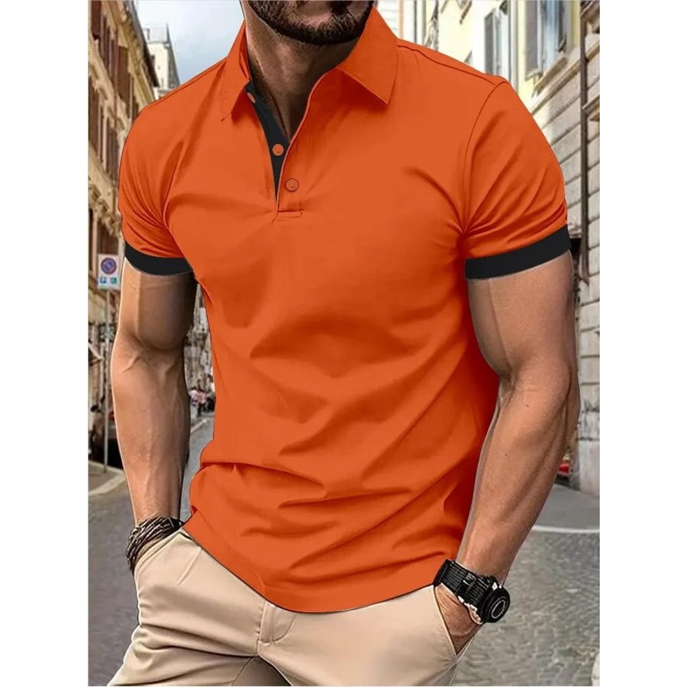 Mens Color Block Lapel Short Sleeve Shirt 19
