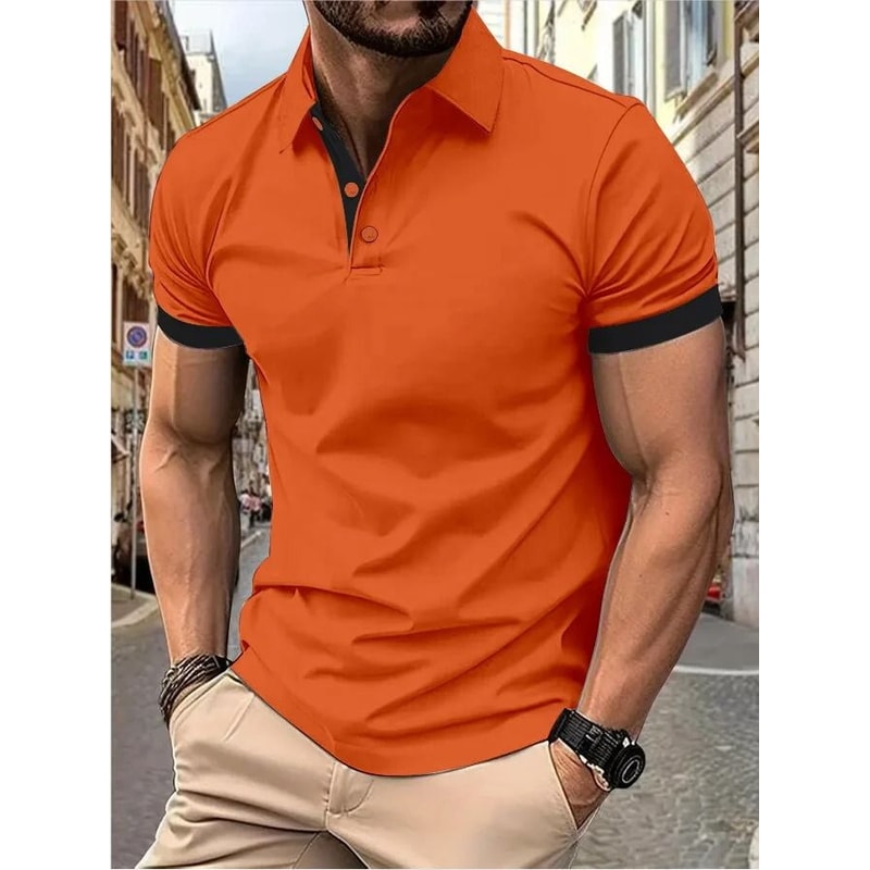 Mens Color Block Lapel Short Sleeve Shirt 19