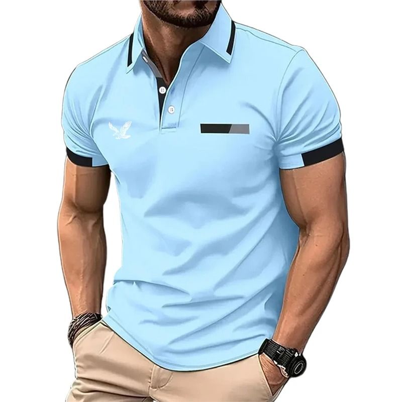 Mens Color Block Golf Polo Modern Short Sleeve Lapel Shirt 2