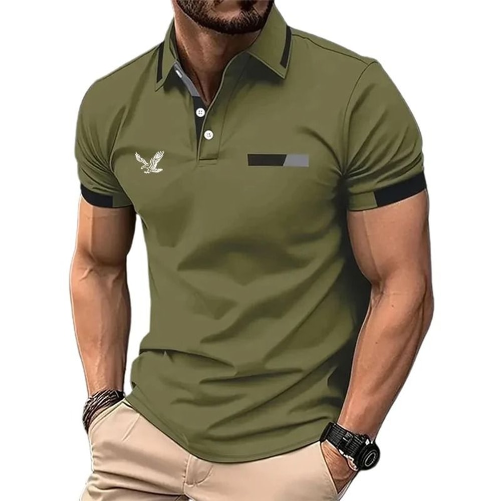 Mens Color Block Golf Polo Modern Short Sleeve Lapel Shirt 4