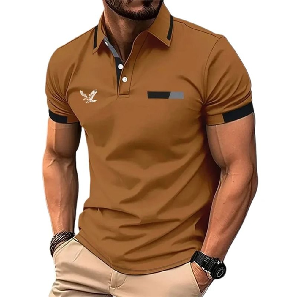 Mens Color Block Golf Polo Modern Short Sleeve Lapel Shirt 5