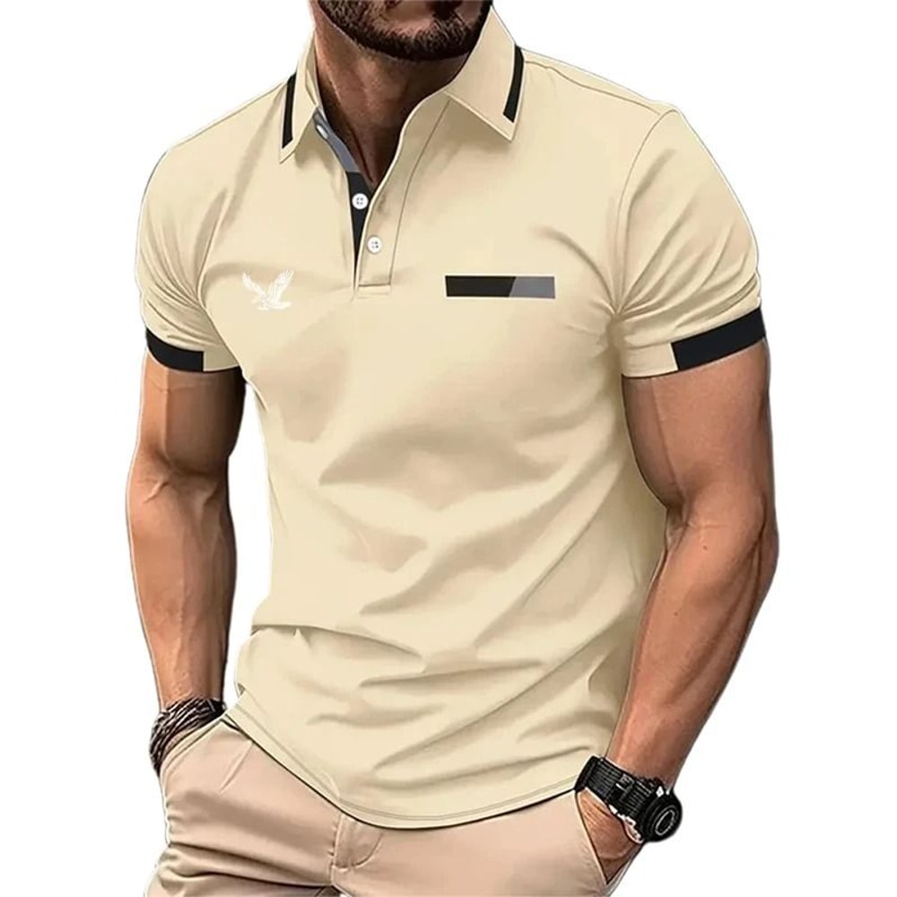 Mens Color Block Golf Polo Modern Short Sleeve Lapel Shirt 7