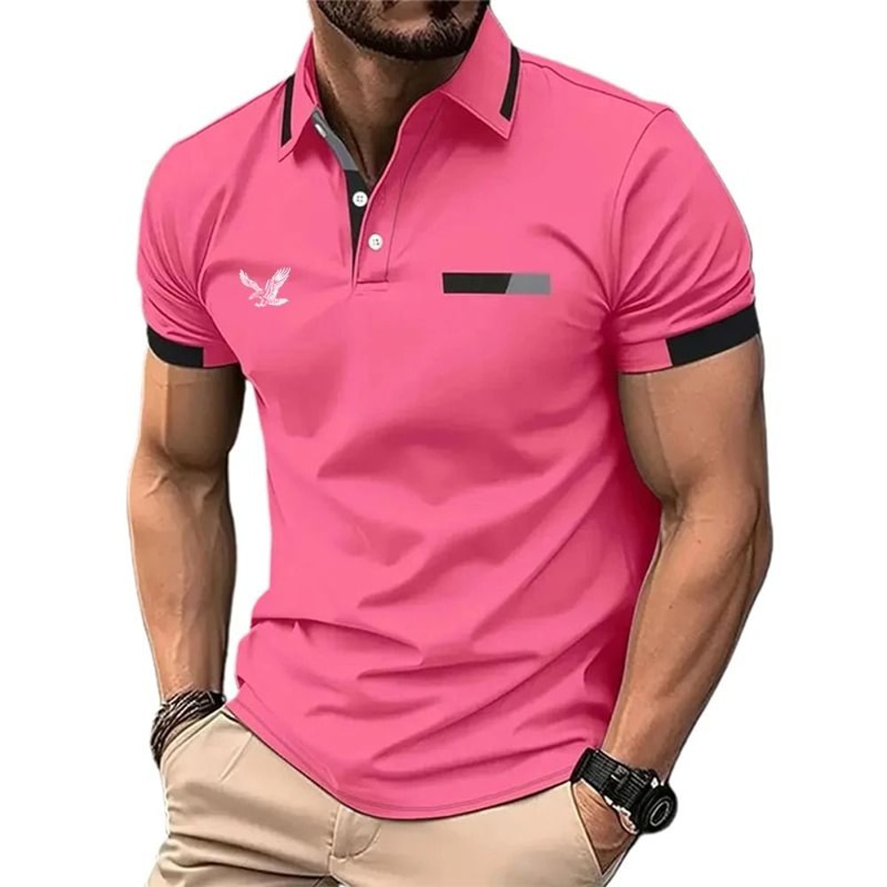 Mens Color Block Golf Polo Modern Short Sleeve Lapel Shirt 8