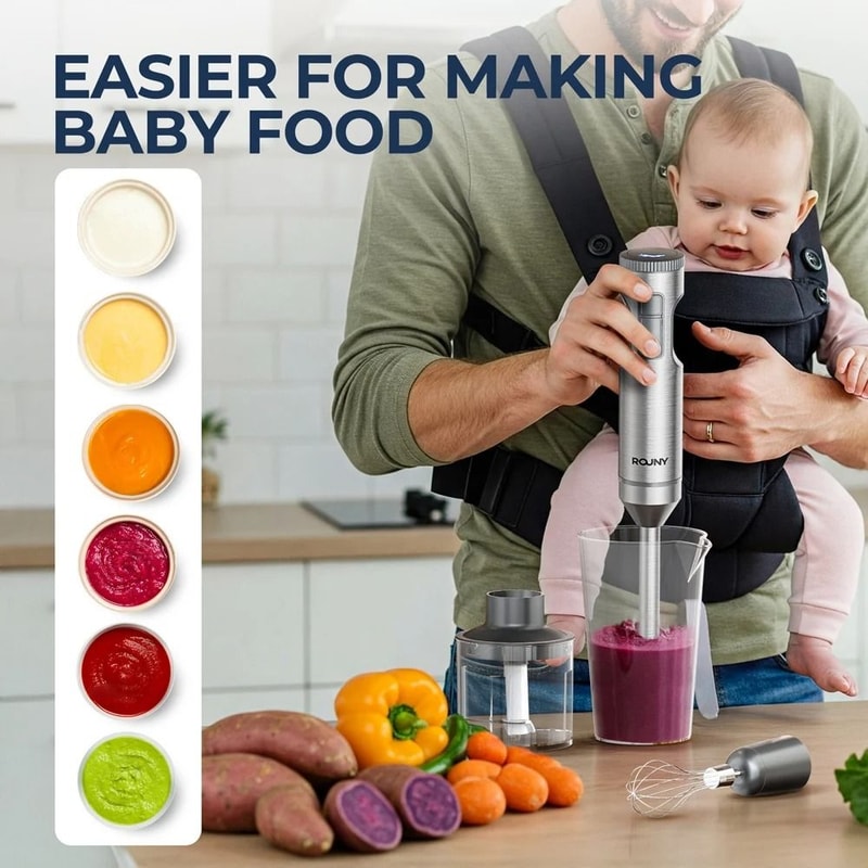 Hand Immersion Blender 1000W Stainless Steel Stick Mixer With Beaker Processor And Whisk 5