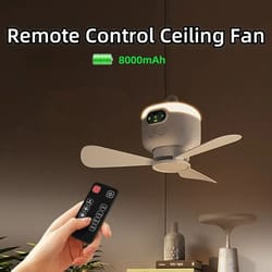 rechargeable ceiling fan with removable blades and led light for indoor and outdoor use