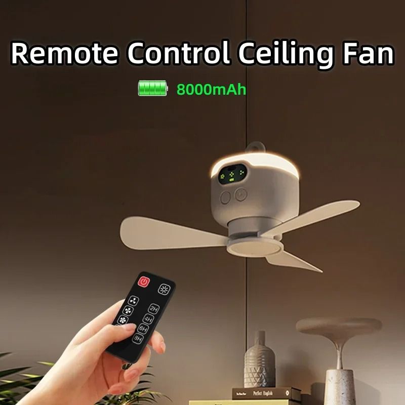 Rechargeable Ceiling Fan With Removable Blades And LED Light For Indoor And Outdoor Use 0