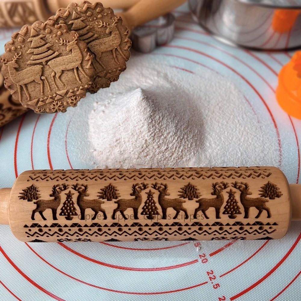 Embossed Wooden Rolling Pin For Holiday Cookies 5
