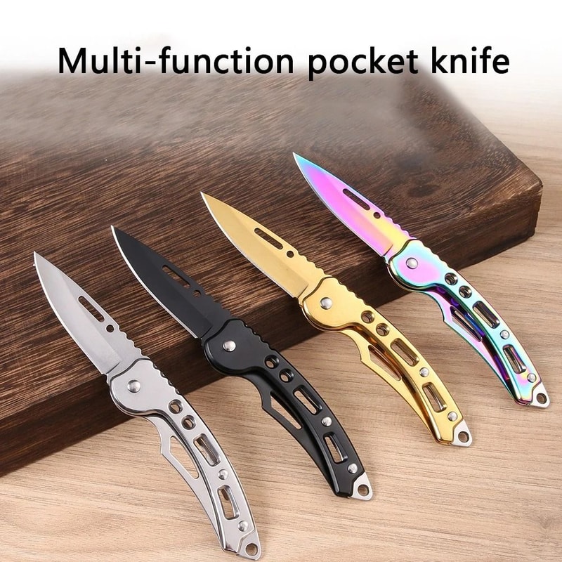 Stainless Steel Folding Pocket Knife With Keychain Clip 0