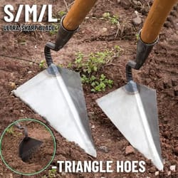 small tip triangular garden hoe for weeding and soil turning