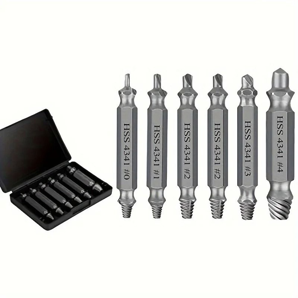 6 Piece Damaged Screw Extractor Set For Removing Stripped Or Broken Screws 6