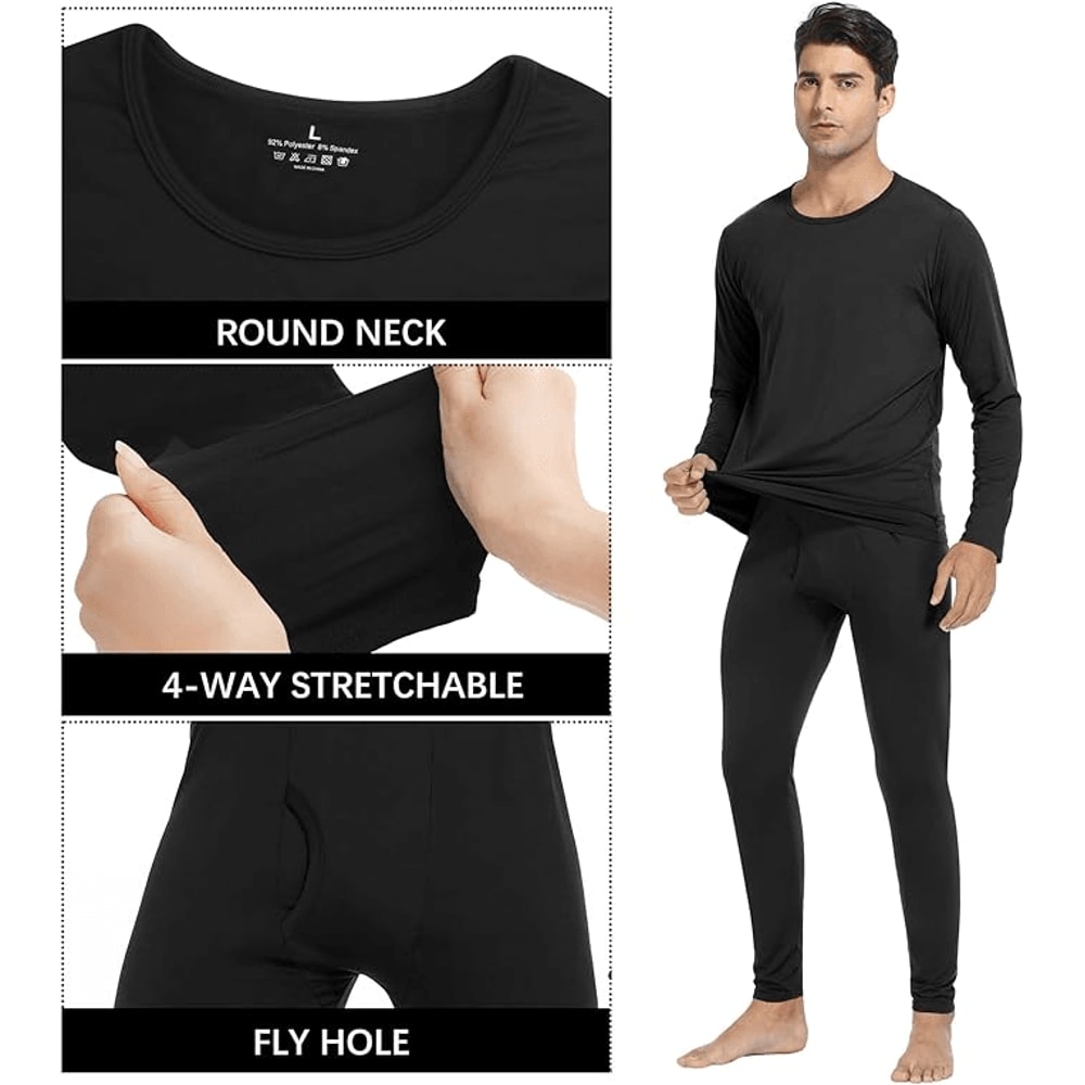 2pcs Mens Solid Color Thermal Underwear Set For Fall And Winter 4