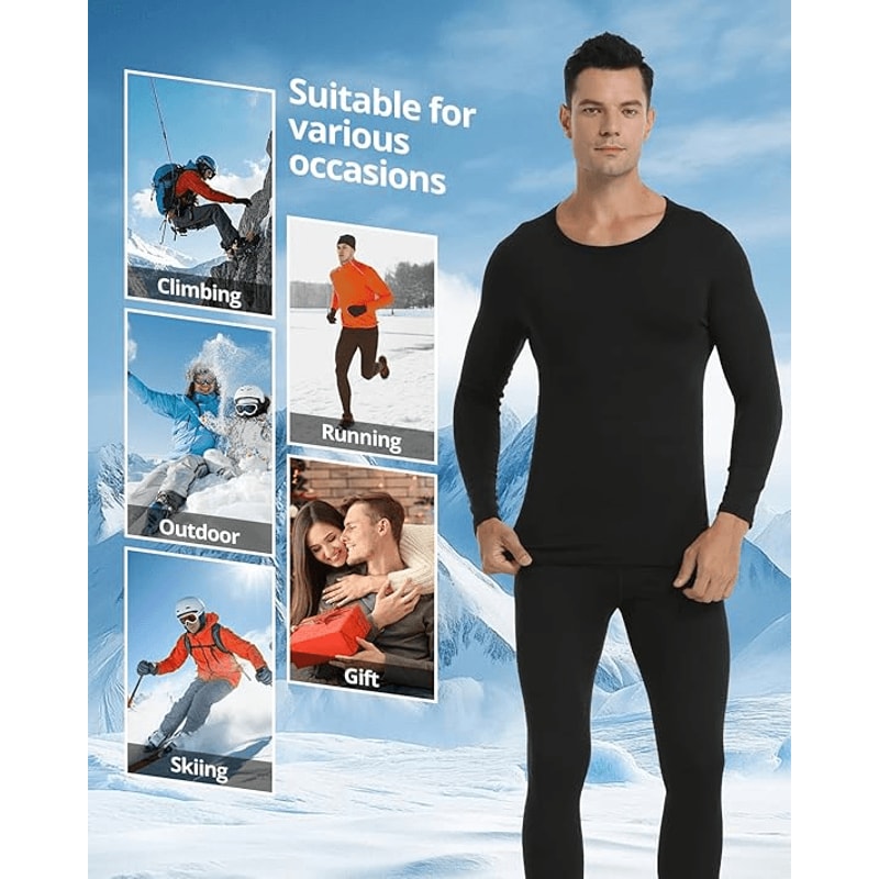 Mens Thermal Underwear Set Long Sleeve Top and Bottom