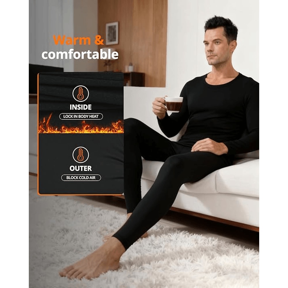 Mens Thermal Underwear Set Long Sleeve Top and Bottom