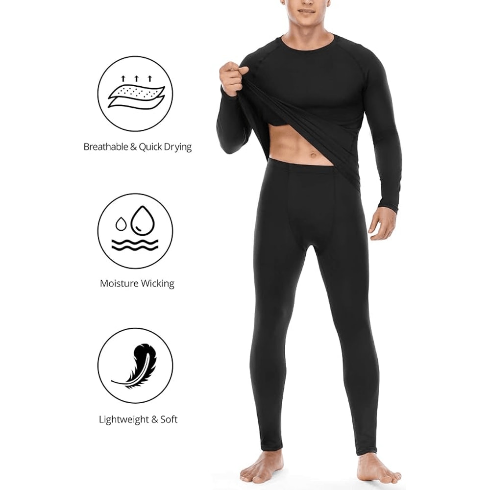 Mens Thermal Underwear Set Long Sleeve Top and Bottom