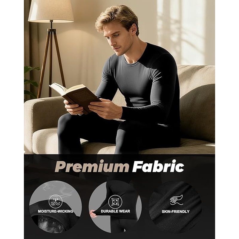 Mens Thermal Underwear Set Long Sleeve Top And Bottom 3