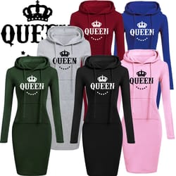 womens slim hoodie dress with long sleeves and casual fit