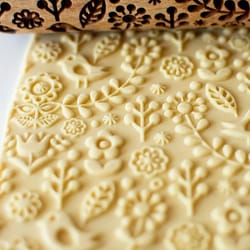 embossed wooden rolling pin with laser engraved pattern