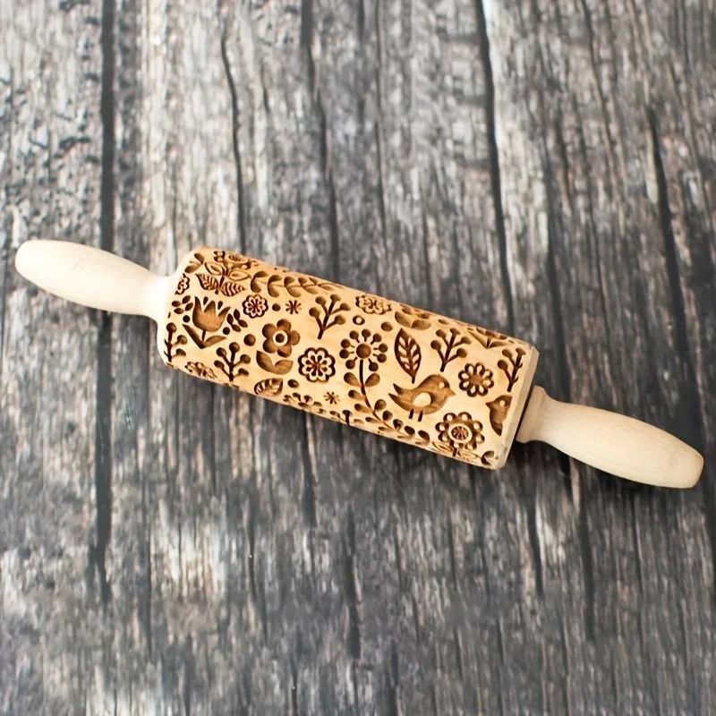 Embossed Wooden Rolling Pin With Laser Engraved Pattern 4