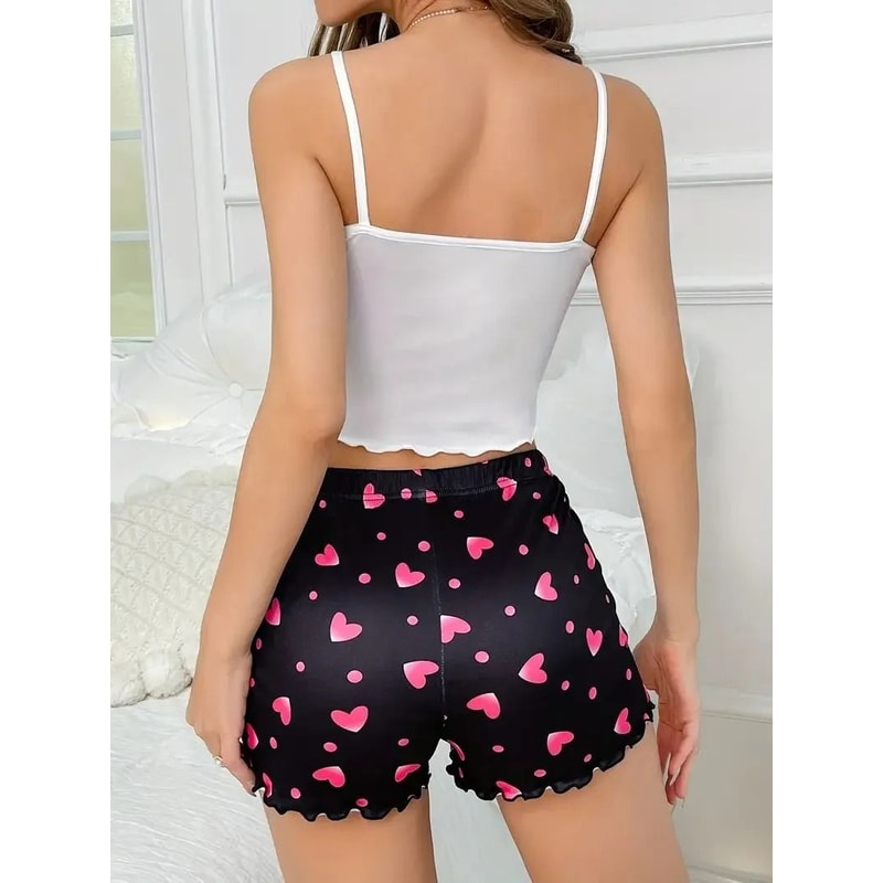 Womens Pink Heart Pajama Set With Camisole And Shorts 1