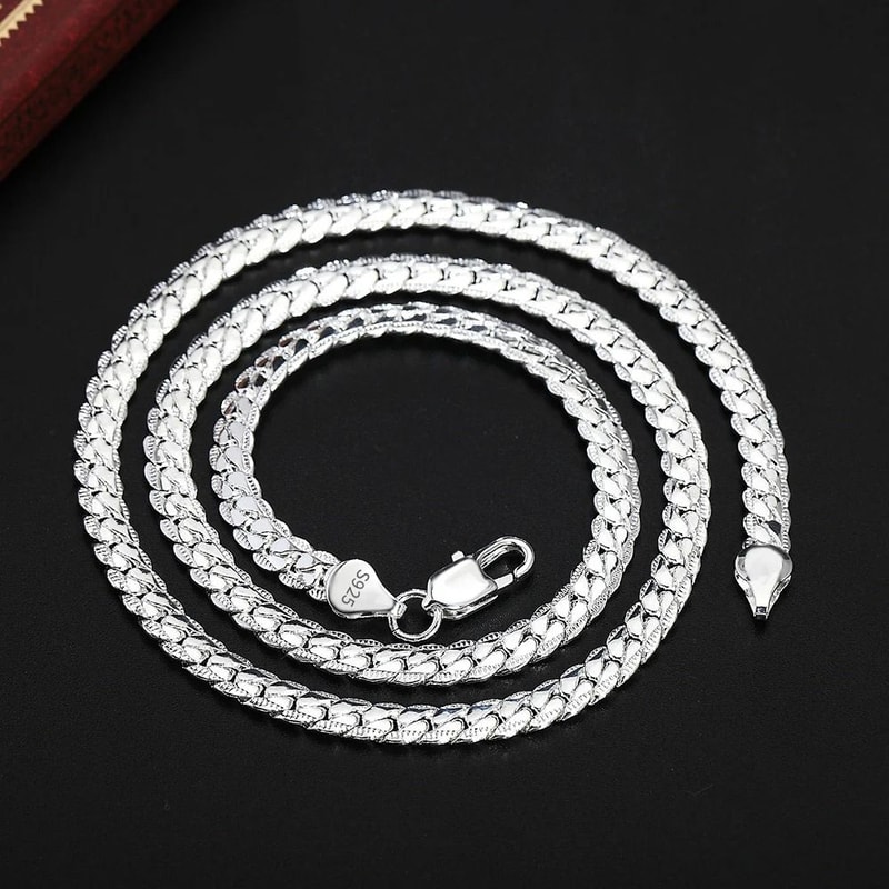 Sterling Silver Full Sideways Chain Necklace 6mm For Men And Women 7