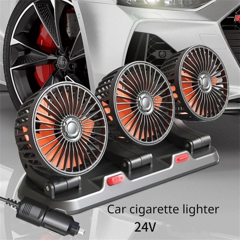 Car Fan With Dual Heads 360 Degree Adjustable Air Circulator USB 12V 24V 13