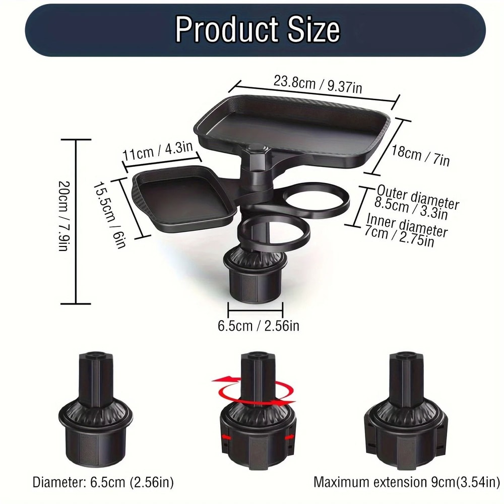 Car Cup Holder Tray Expander 3 In 1 Detachable Food Table With Adjustable Base 9