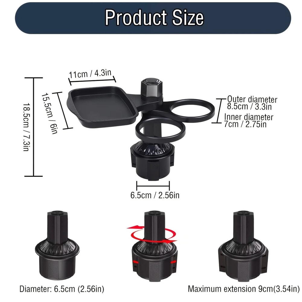 Car Cup Holder Tray Expander 3 In 1 Detachable Food Table With Adjustable Base 7