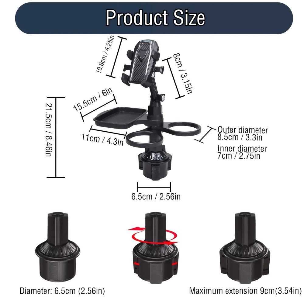 Car Cup Holder Tray Expander 3 In 1 Detachable Food Table With Adjustable Base 8