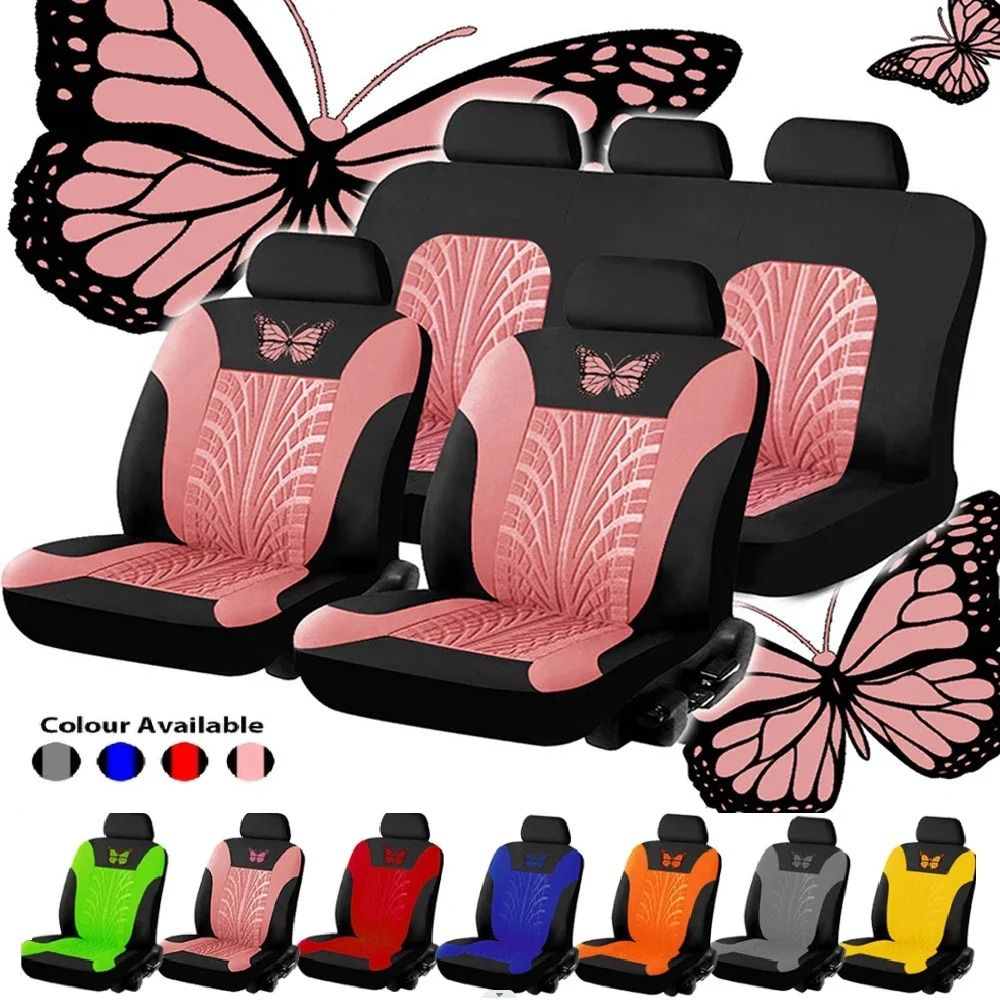 Butterfly Embroidery Car Seat Cover Set Universal Fit Front Or Full Set 0