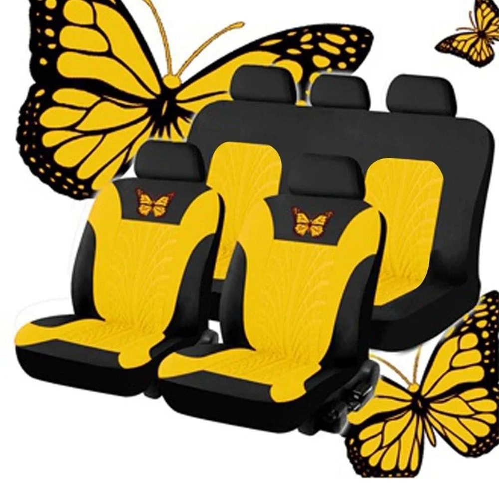 Butterfly Embroidery Car Seat Cover Set Universal Fit Front Or Full Set 9