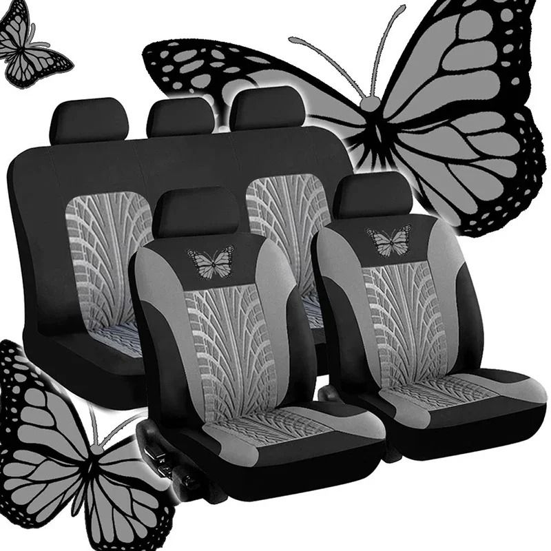 Butterfly Embroidery Car Seat Cover Set Universal Fit Front Or Full Set 25