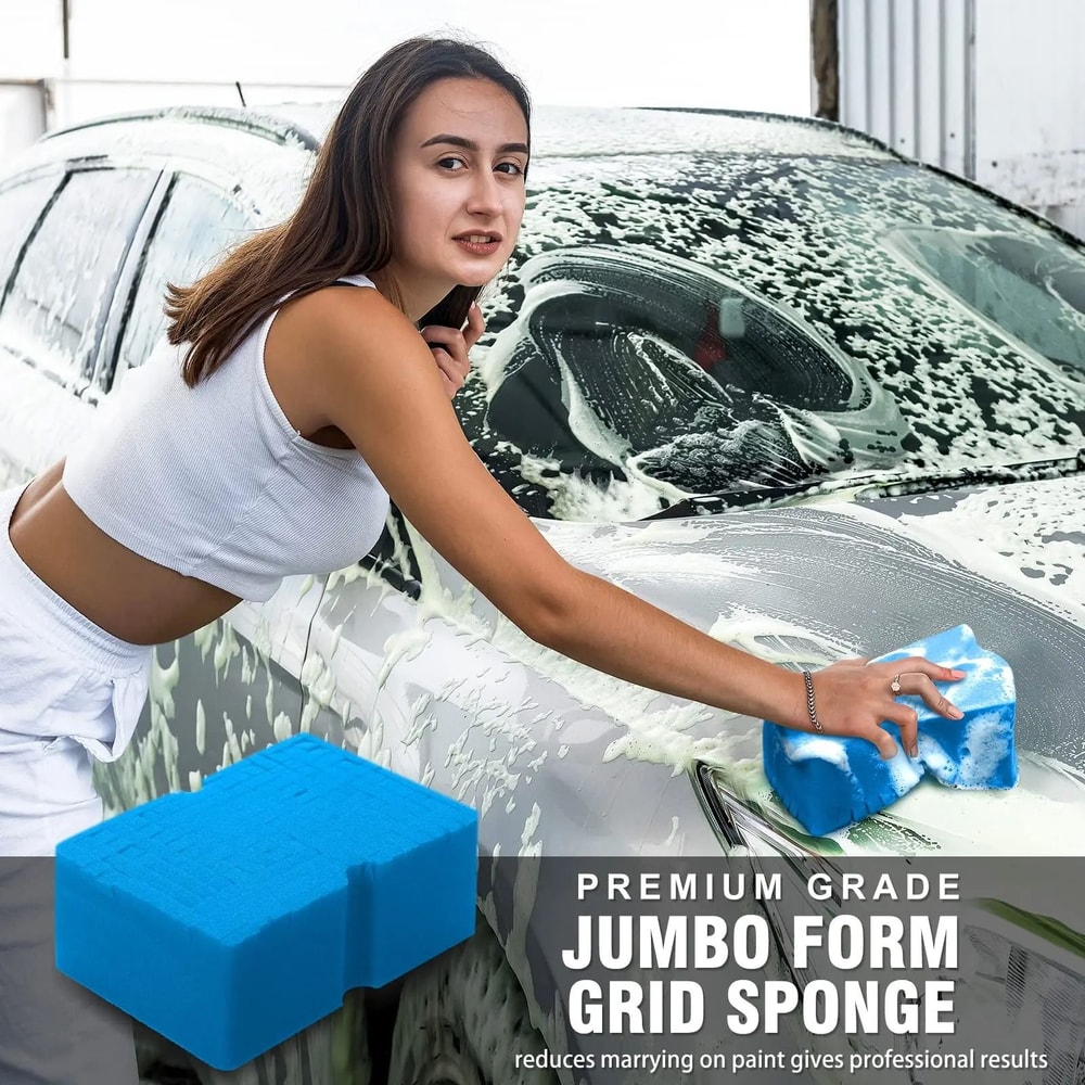 Large Cross Cut Car Wash Sponge Soft Foam Grid Cleaning Tool 4