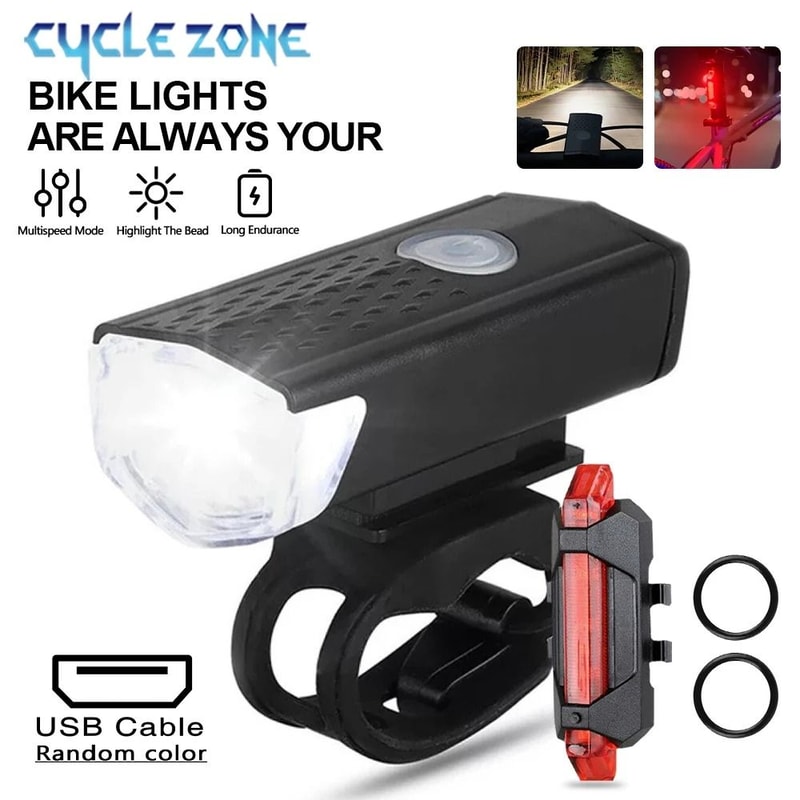 USB Rechargeable Bike Light Set Front And Rear LED Bicycle Headlight And Taillight 0