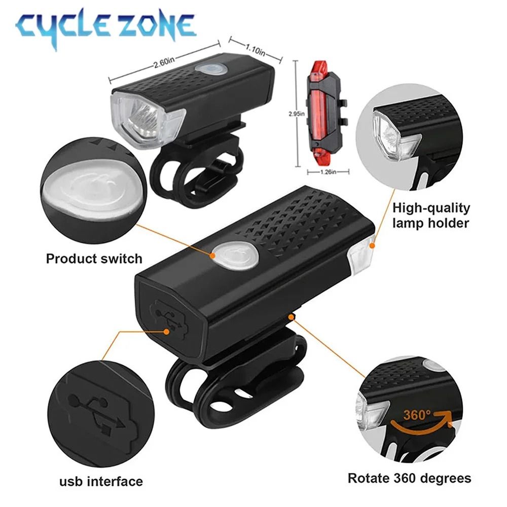 USB Rechargeable Bike Light Set Front And Rear LED Bicycle Headlight And Taillight 6