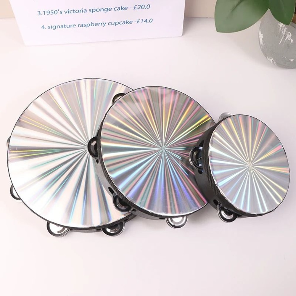 Wooden Radiant Tambourine Hand Drum With Double Row Jingles 0