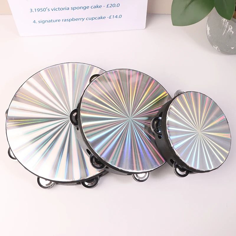 Wooden Radiant Tambourine Hand Drum With Double Row Jingles 0