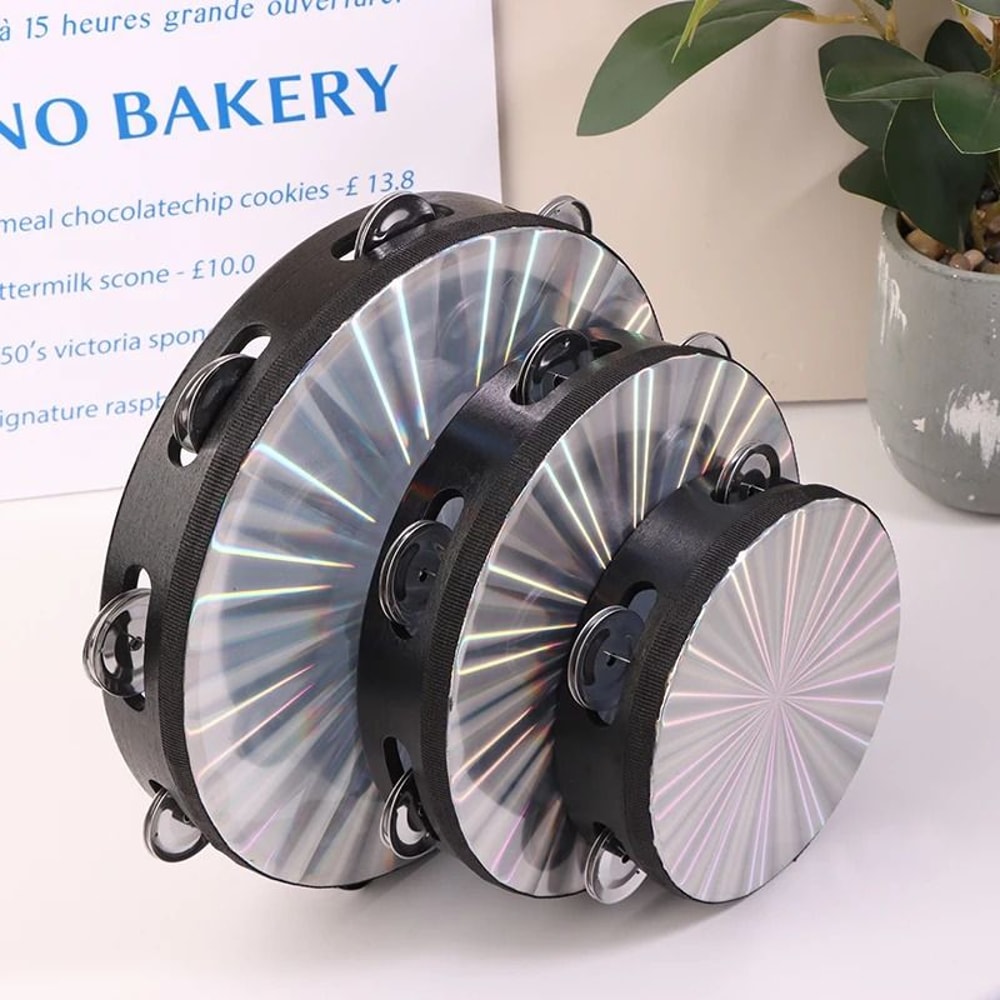 Wooden Radiant Tambourine Hand Drum With Double Row Jingles 1