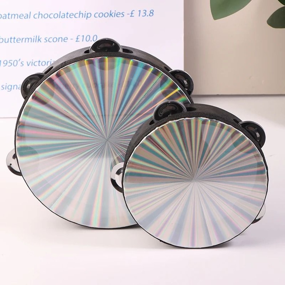 Wooden Radiant Tambourine Hand Drum With Double Row Jingles 2