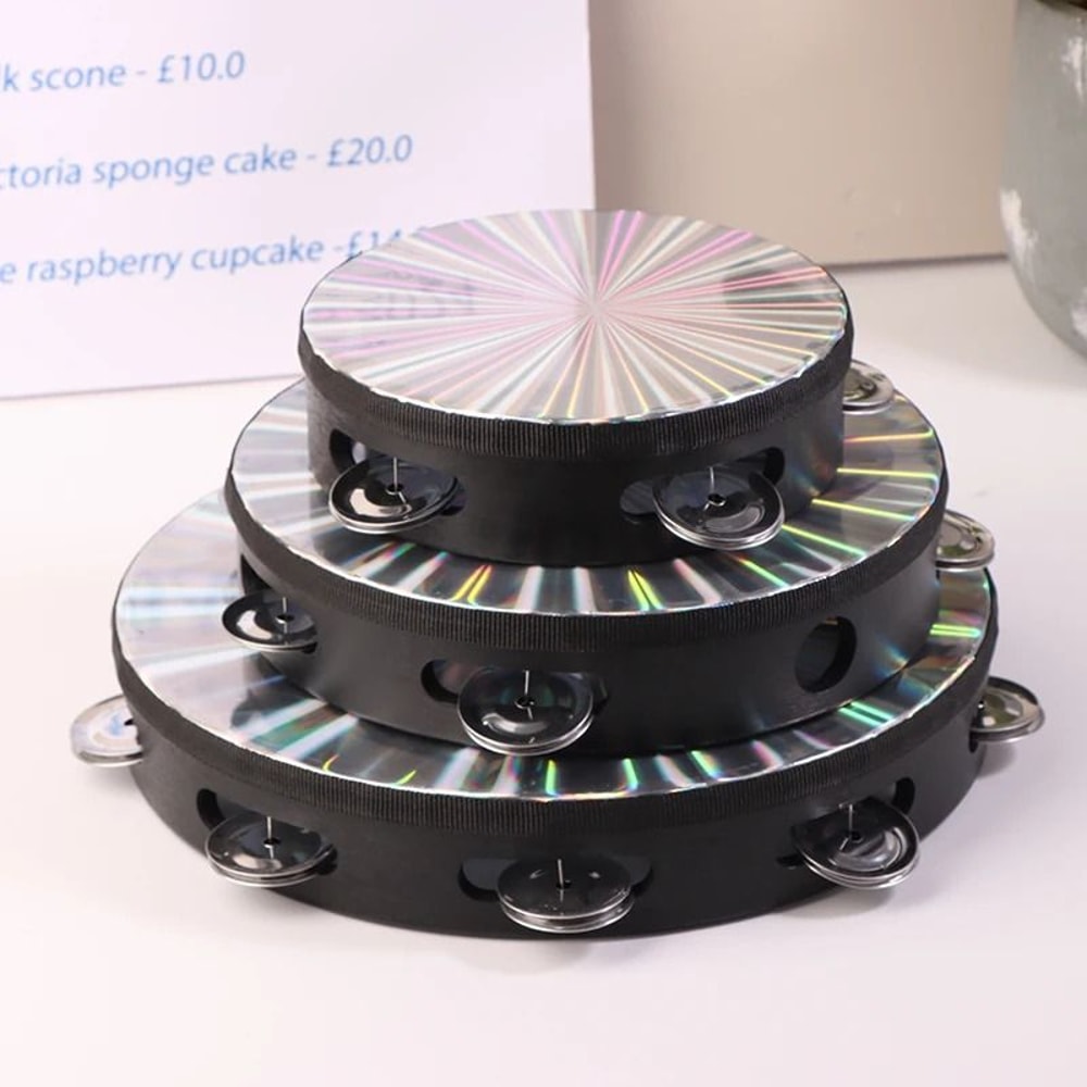 Wooden Radiant Tambourine Hand Drum With Double Row Jingles 3