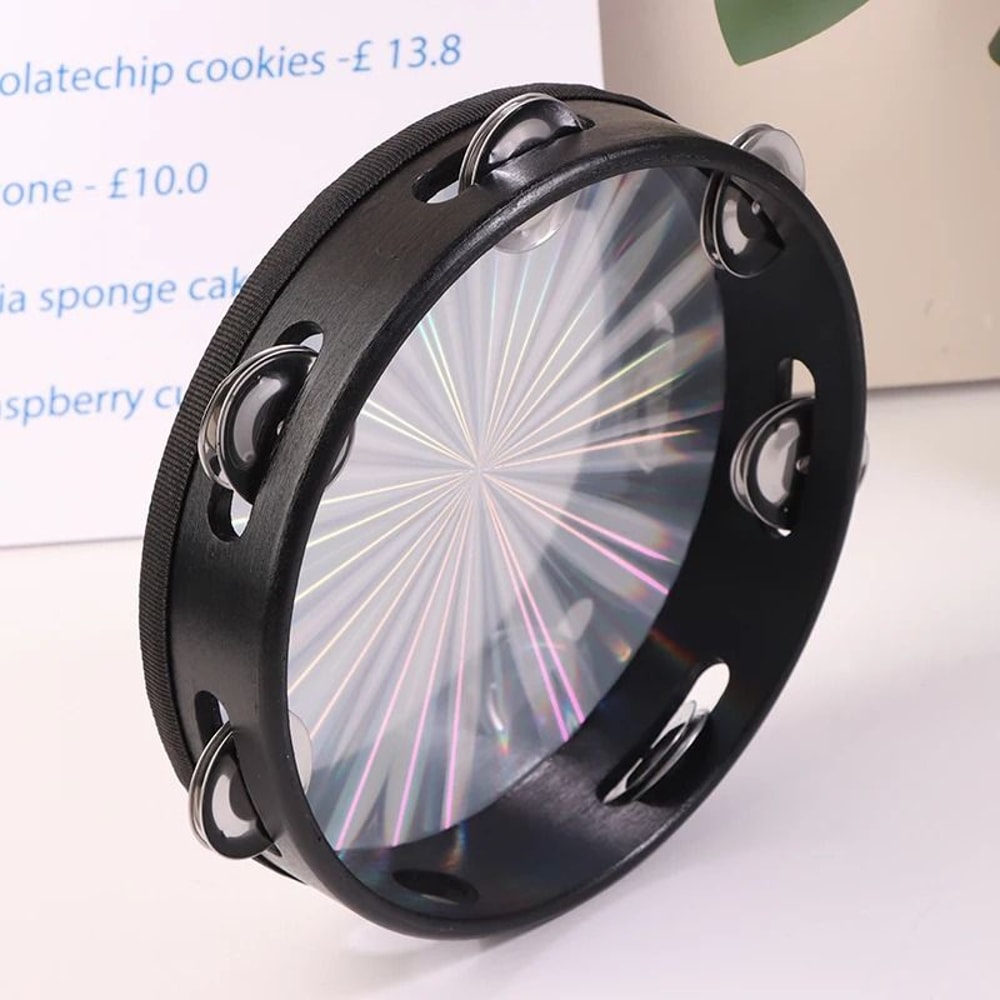 Wooden Radiant Tambourine Hand Drum With Double Row Jingles 4