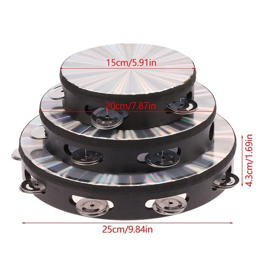 Wooden Radiant Tambourine Hand Drum With Double Row Jingles 5