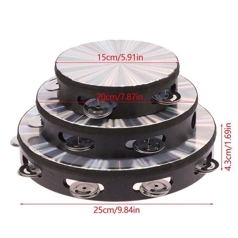 Wooden Radiant Tambourine Hand Drum With Double Row Jingles 5