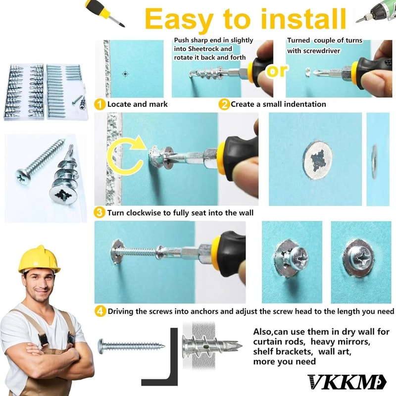 Self Drilling Drywall Anchor And Screw Set 50 Pieces 3