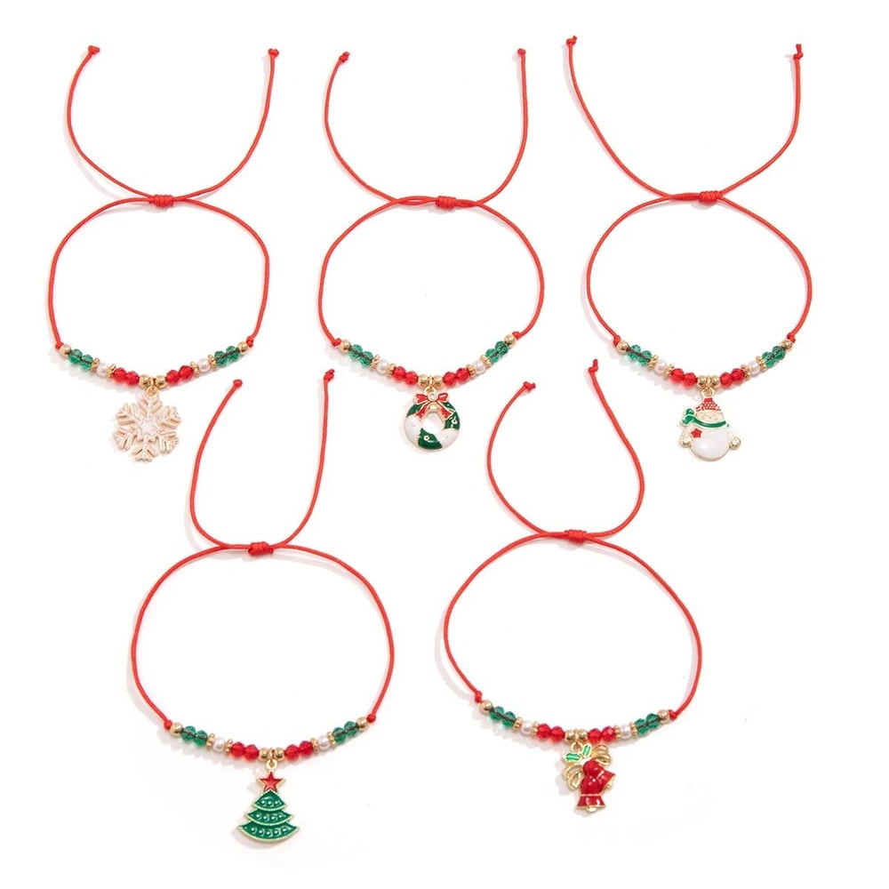 Christmas Charm Crystal Bracelet Set With Adjustable Cord 5 Piece Set 5