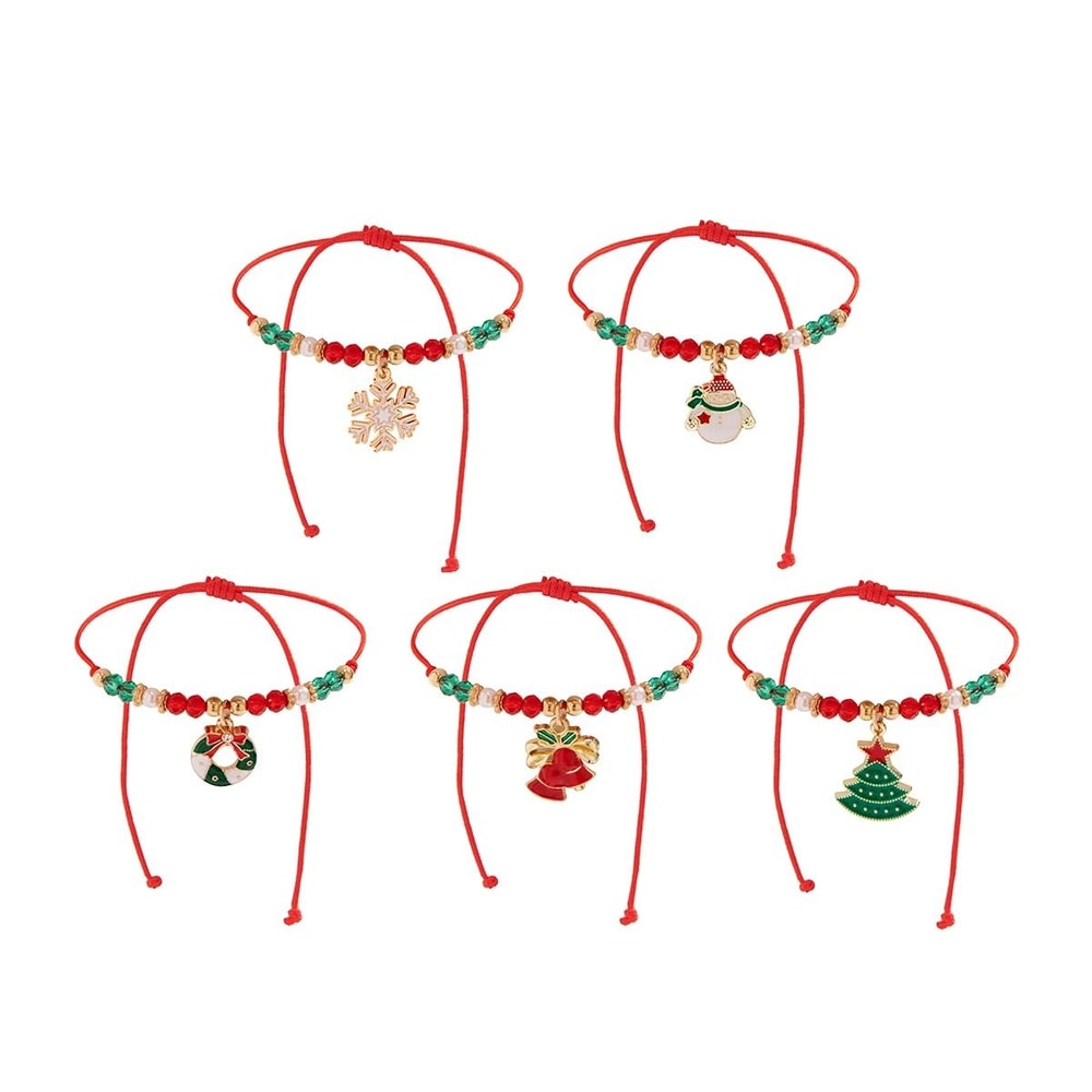 Christmas Charm Crystal Bracelet Set With Adjustable Cord 5 Piece Set 6