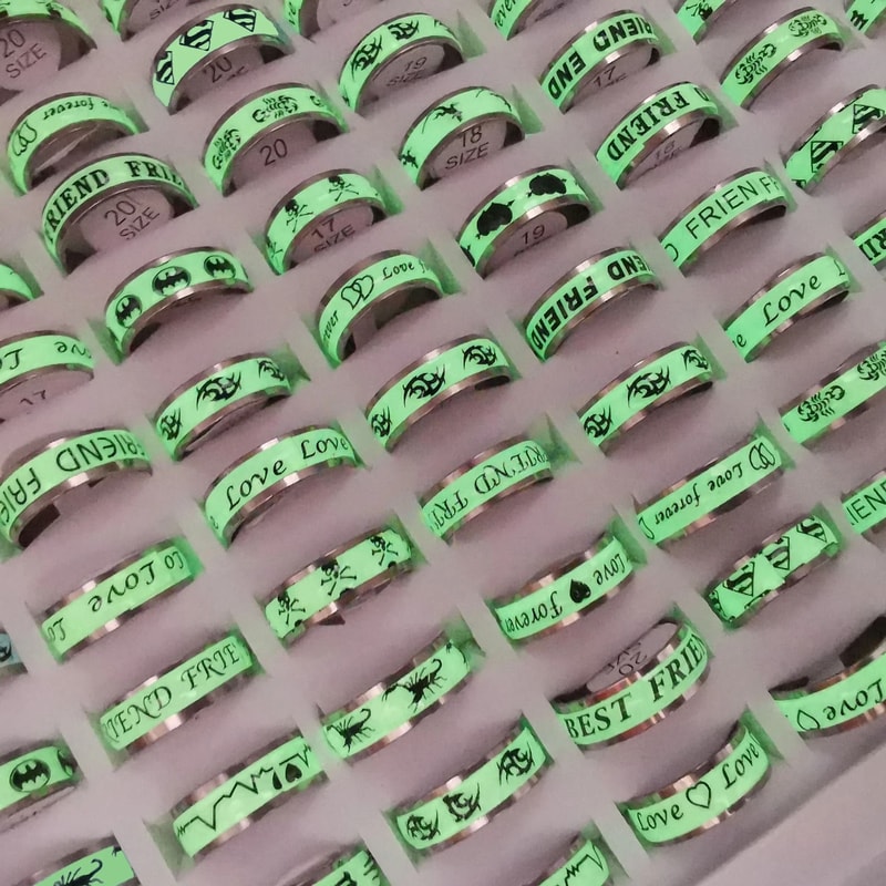 Glow In The Dark Stainless Steel Ring Set 10 Piece Mix 3