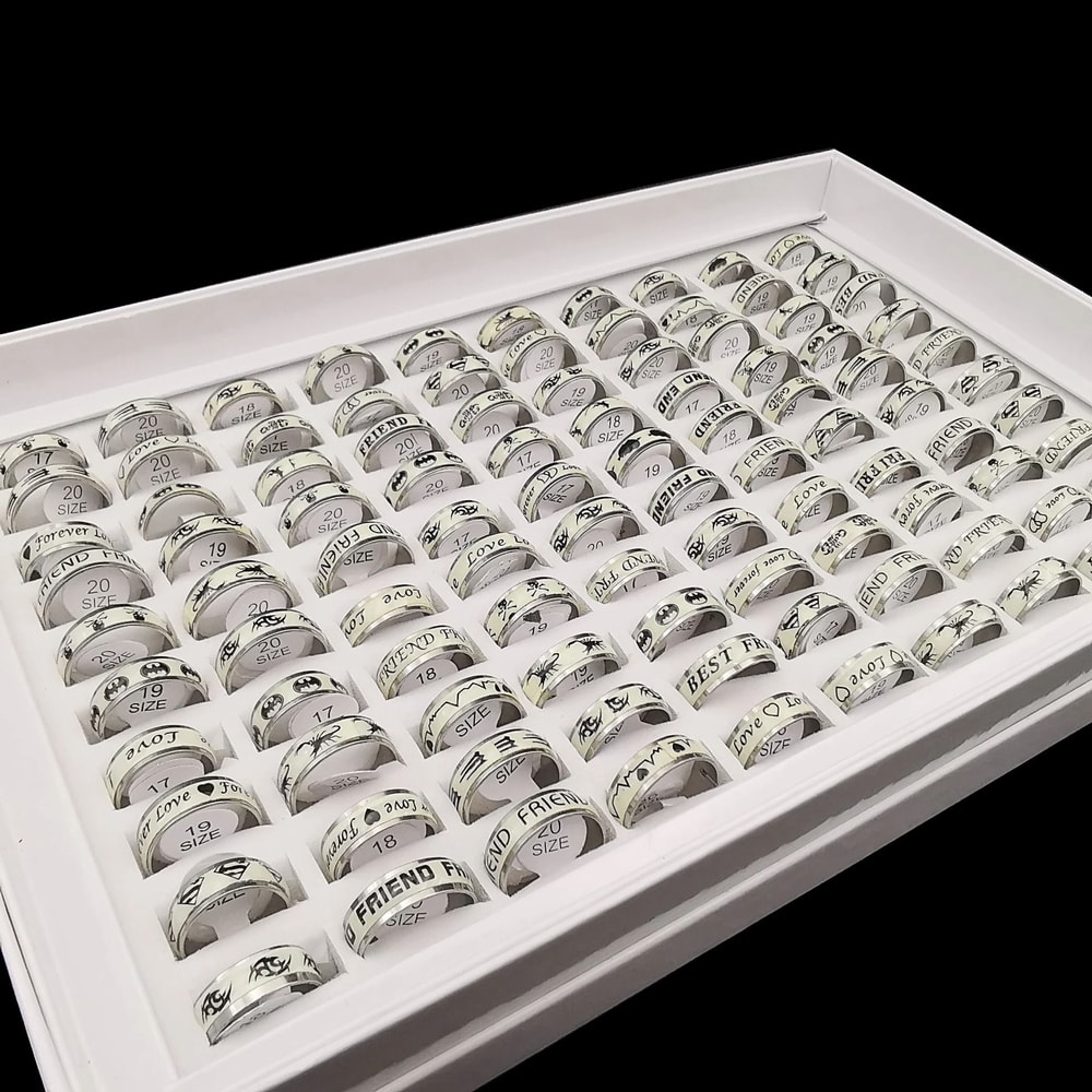 Glow In The Dark Stainless Steel Ring Set 10 Piece Mix 5