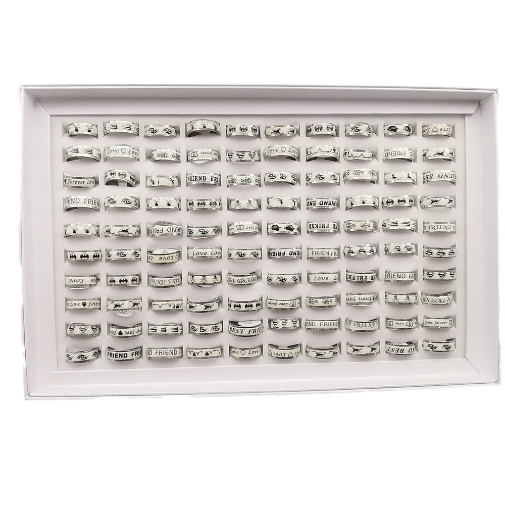 Glow In The Dark Stainless Steel Ring Set 10 Piece Mix 6