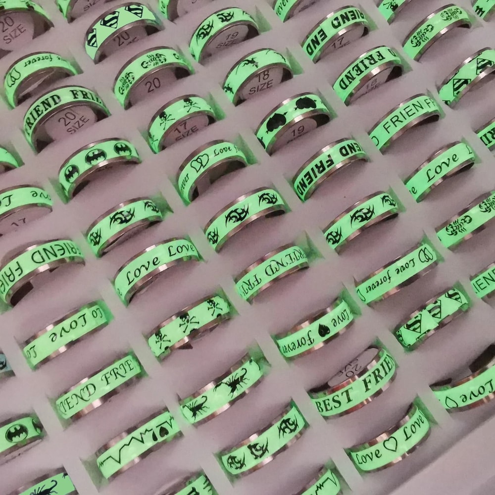 Glow In The Dark Stainless Steel Ring Set 10 Piece Mix 7