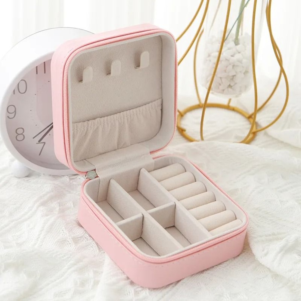 Travel Jewelry Storage Box Single Layer Zipper Case 4